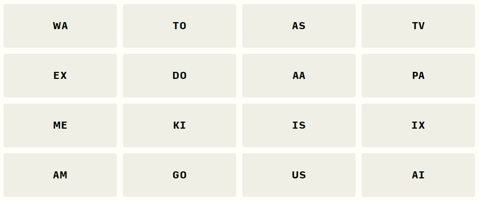 My 'Daily Double' Connections puzzle, featuring all two-letter clues